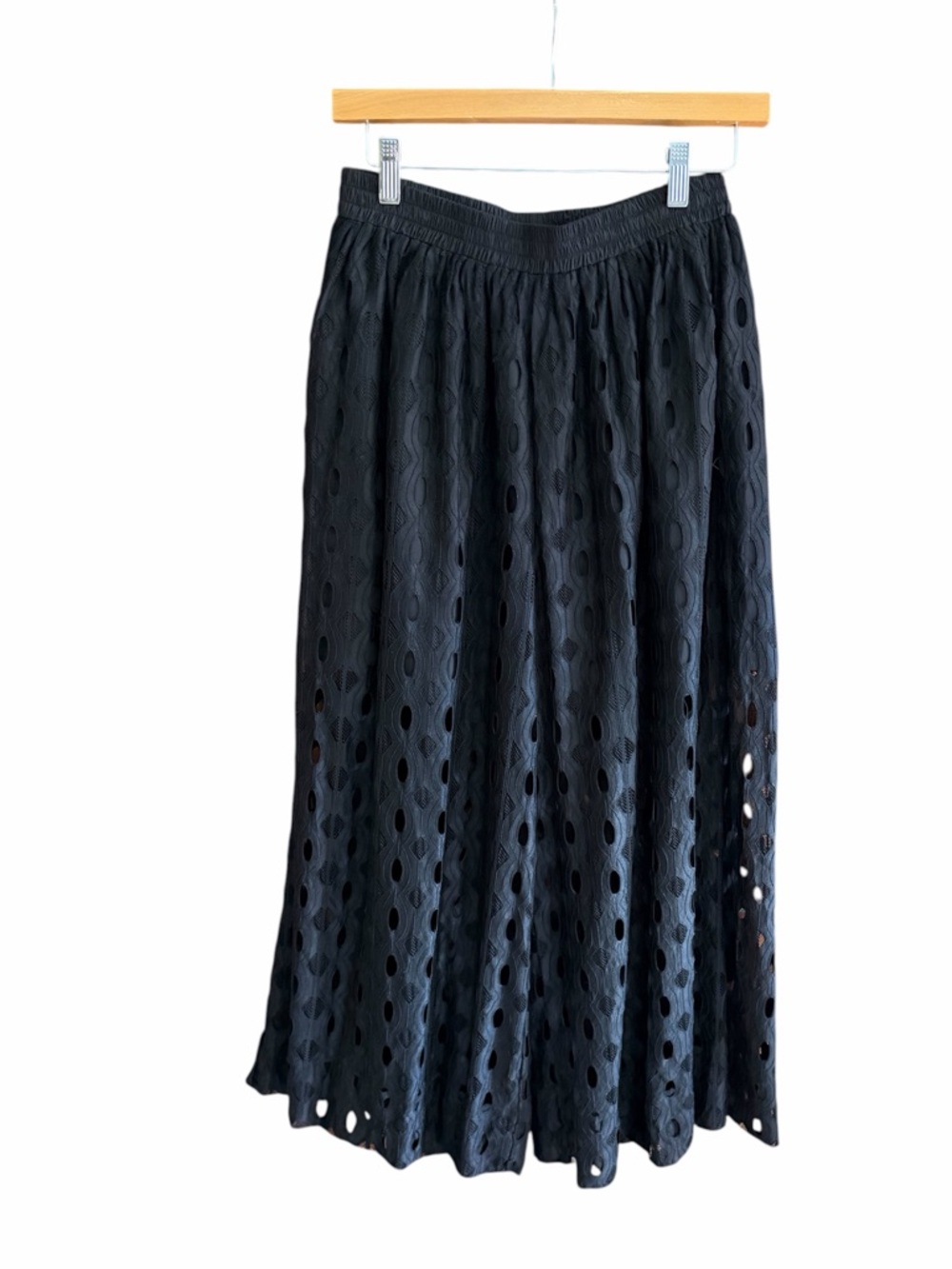 KATE‎ HEWKO Cutwork Eyelet Wide Leg Pants Black S-L